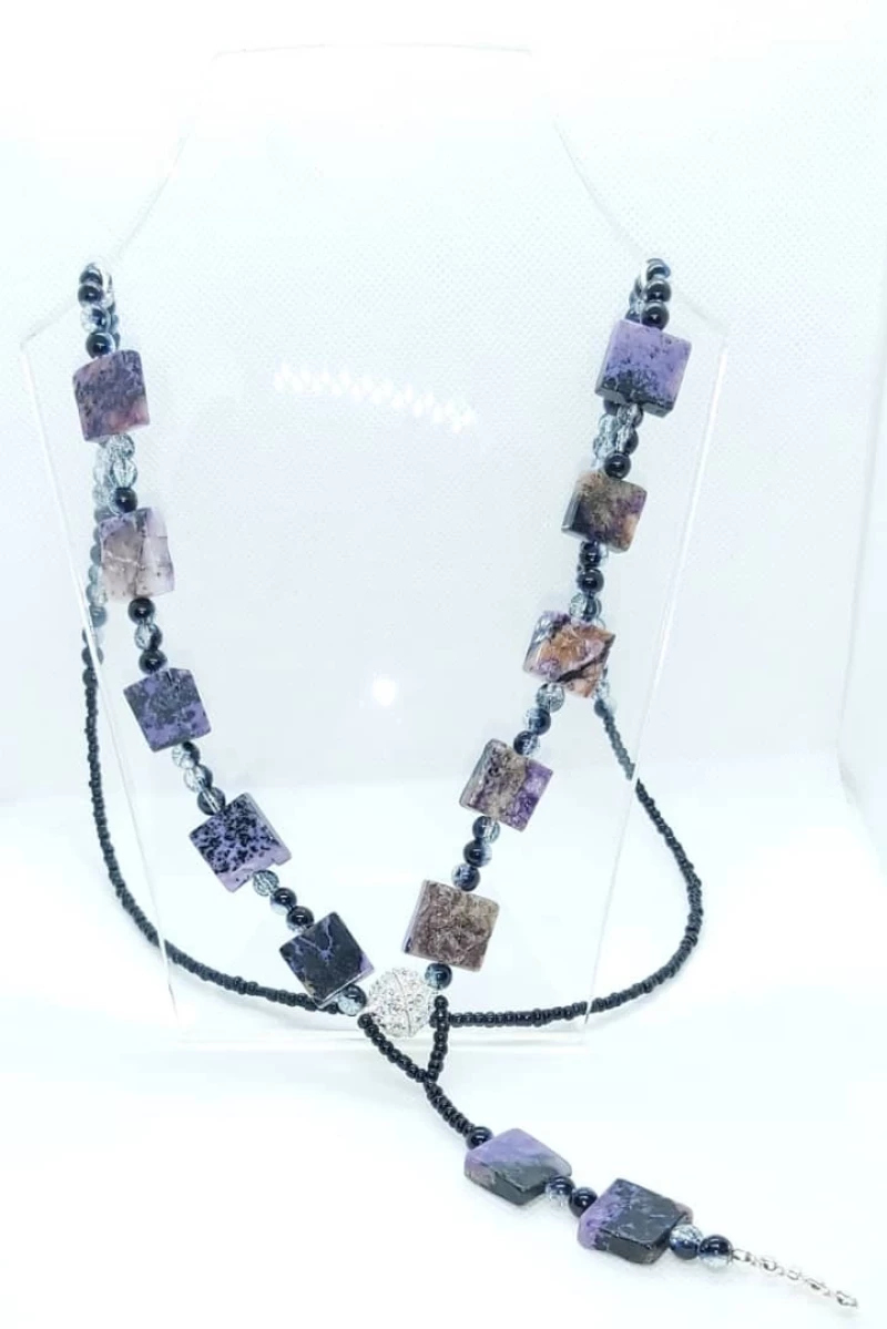 Best Quality Long Necklace Of Natural Raw Mineral Dark Purple Charoite/MoQ 2pcs #Wholesale#Bulk#Kenya