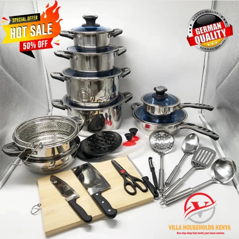 Quality 30pcs Marwa Germany Stainless Steel Cookware Sets-MOQ- 2sets #WholesalePrice #KenyanMarket